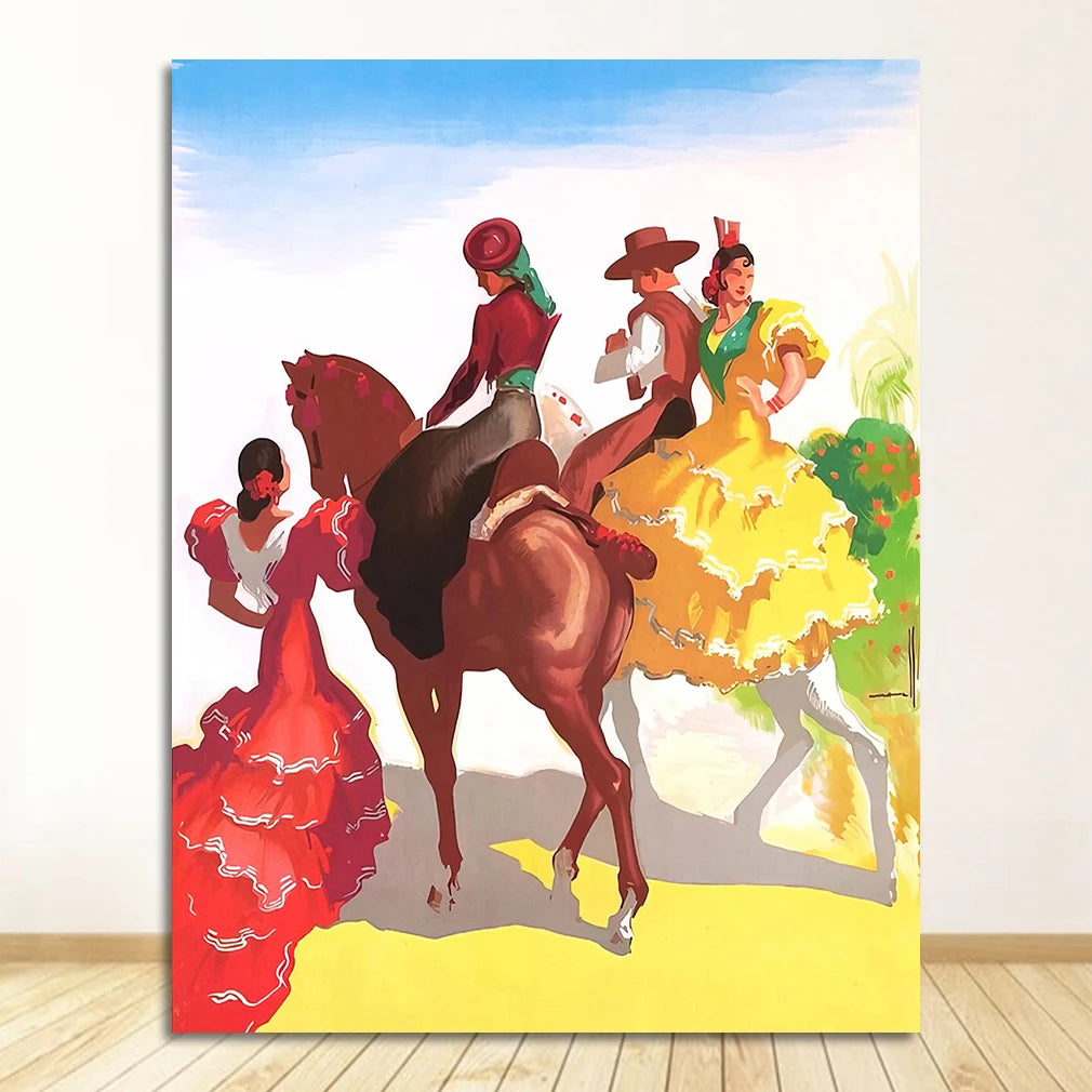 Travel to Spain Vintage Canvas Wall Poster | Pop Art Print Canvas Wall Poster Peaceful Pleasures Health and Wellness 1708-05 30x40cm Unframed