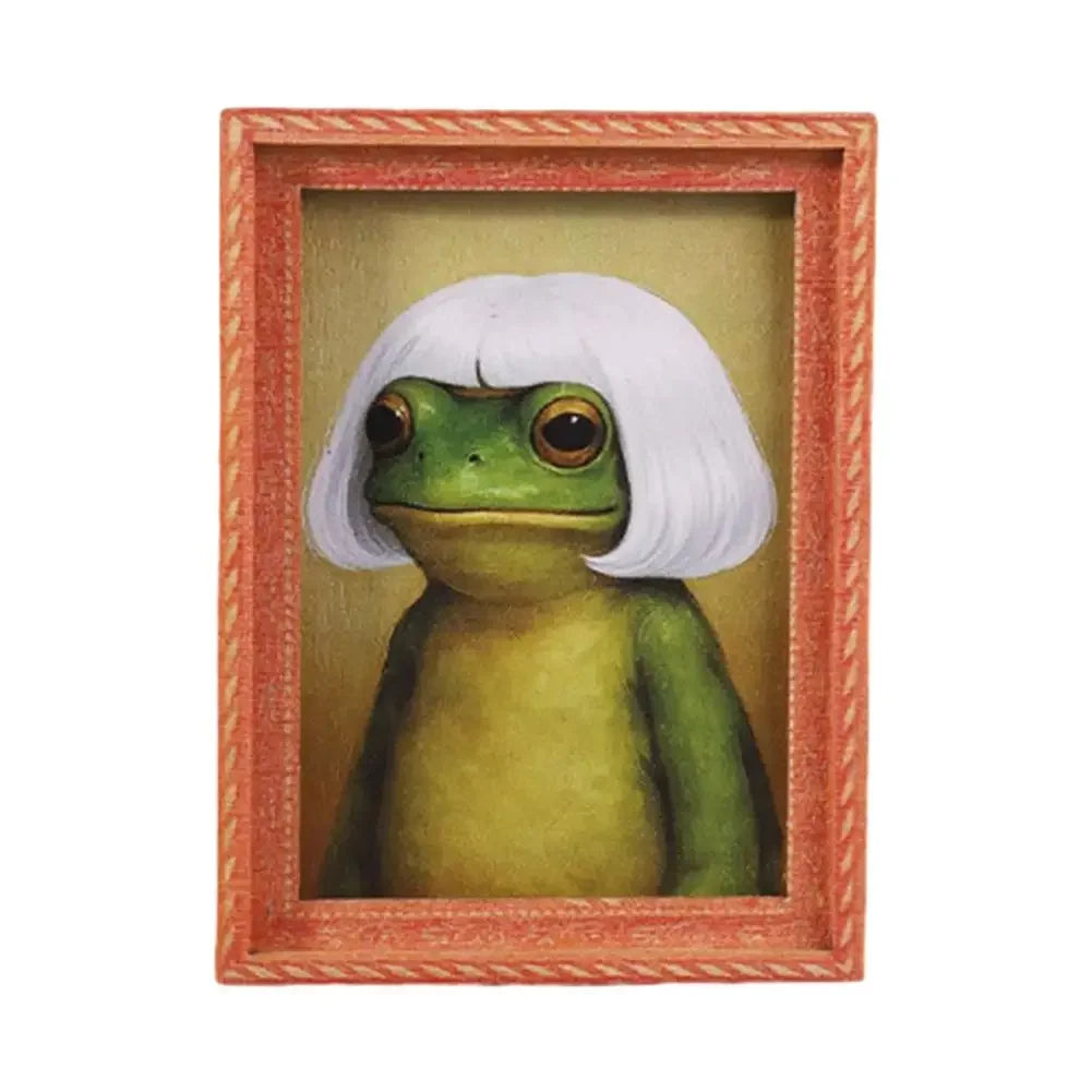 1pc Mini Wooden Photo Frame Frog Fridge Magnet Funny Green Frog & Haircut Design Creative Refrigerator Decor for Home Office Peaceful Pleasures Health and Wellness 02