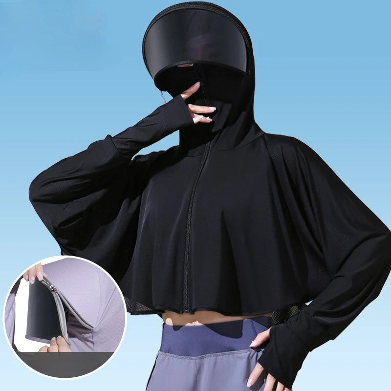 Women's UV Protection Ice Silk Jacket with Face Mask & Neck Gaiter