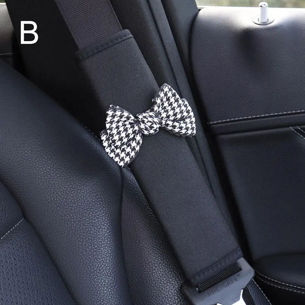Cartoon Cute Seat Belt Shoulder Cover Bow Knot Car Decoration Supplies Set Interior Peaceful Pleasures Health and Wellness B