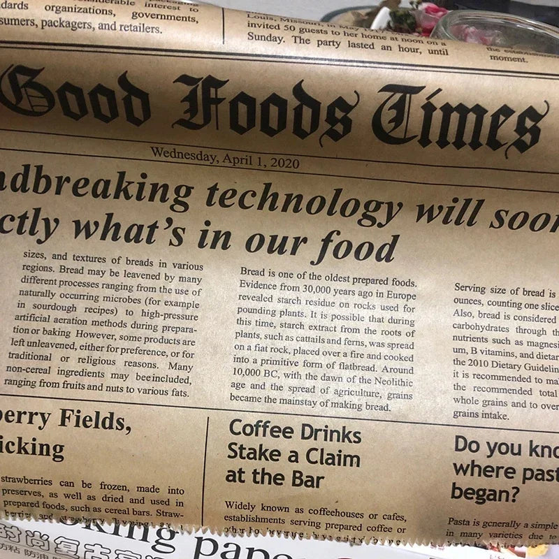 Retro Newspaper Greaseproof Paper Roll | Food-Safe Wax Wrap