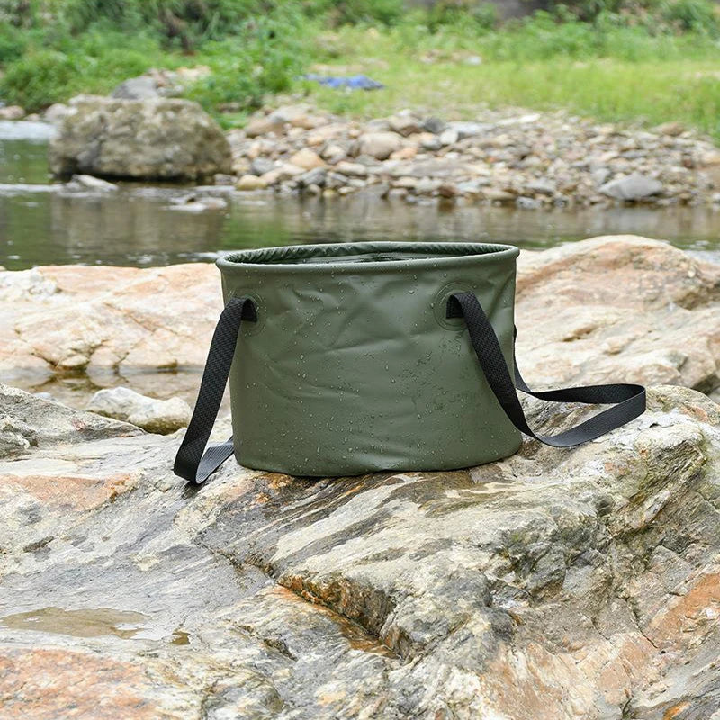 Outdoor Camping Folding Water Bucket Multi-functional Large-capacity Portable Fishing Bucket Storage Telescopic Water Bucket Peaceful Pleasures Health and Wellness Military green-10L