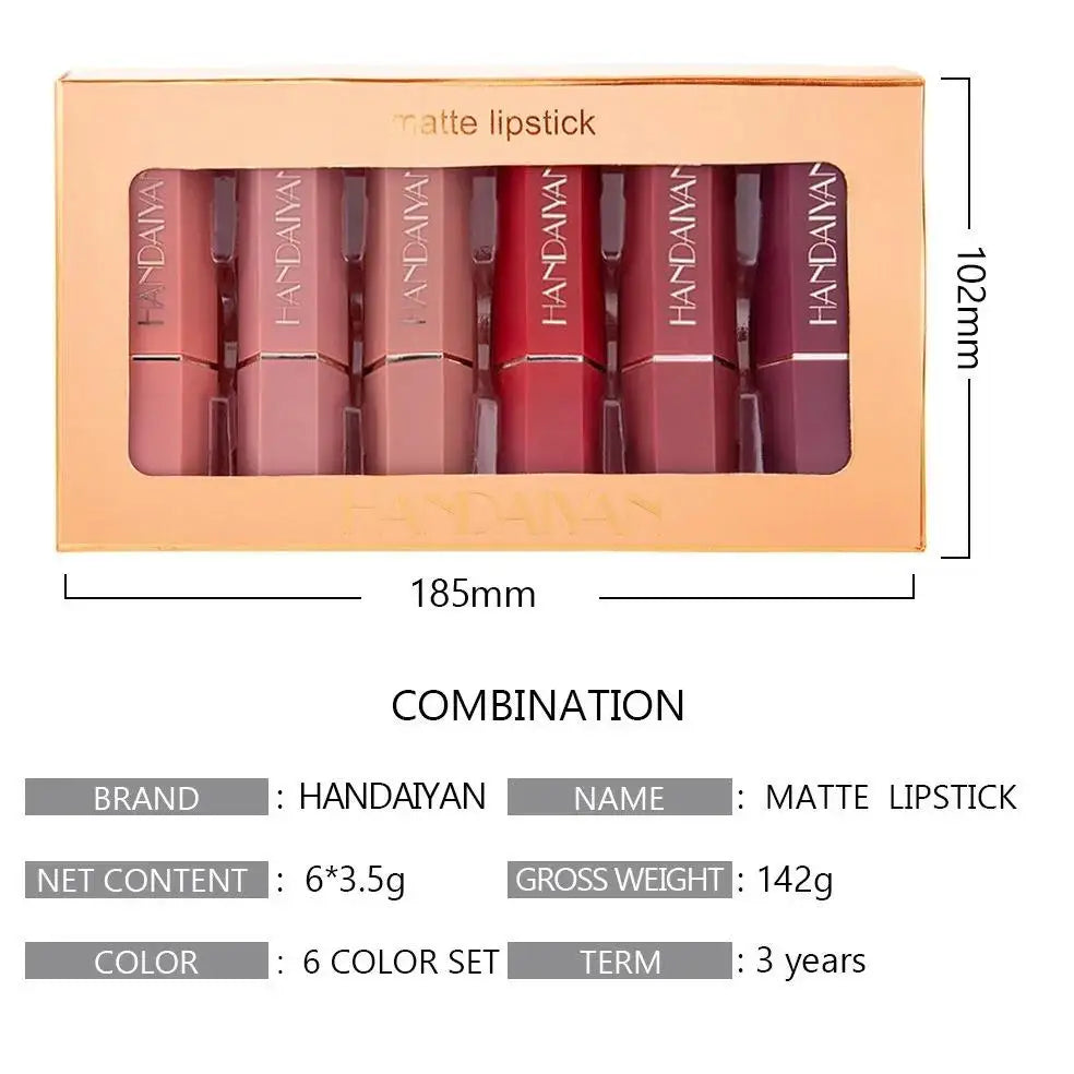 Handaiyan 6-Pc Matte Velvet Nude Lipstick Set – Waterproof