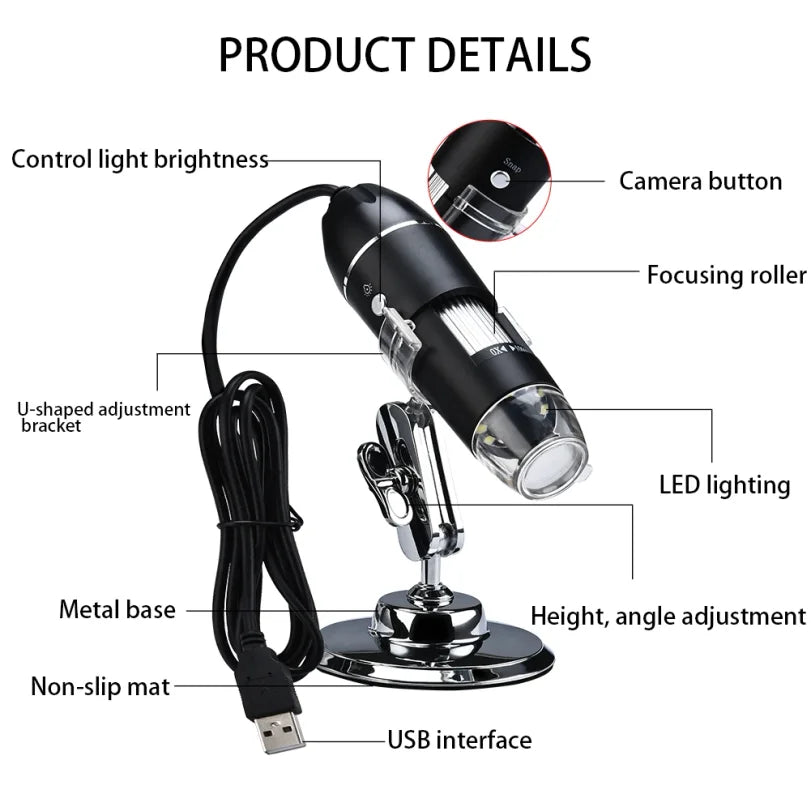 1600X USB Digital Microscope Camera with LED for Soldering