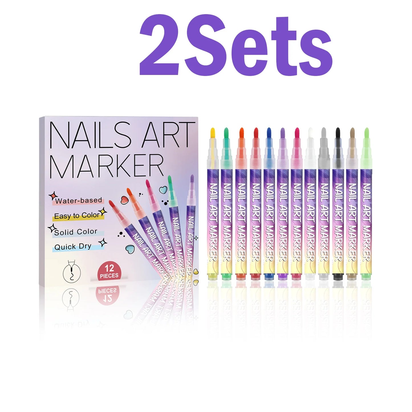 12-Color Nail Art Pens – 3D Acrylic Dotting & Graffiti Set