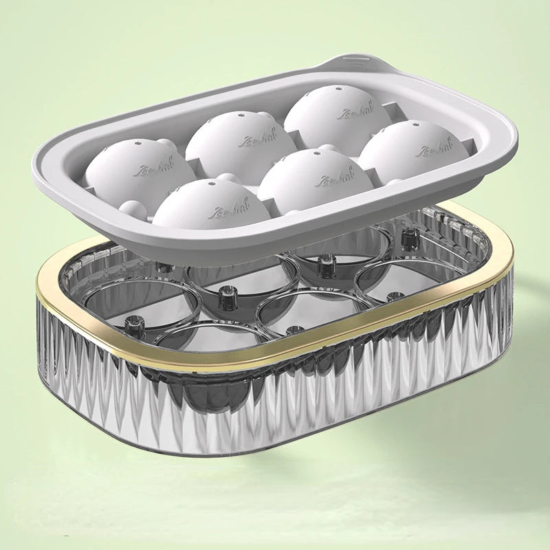 Large-capacity spherical ice box new silicone ice lattice mold food grade household ice mold with cover round ice lattice mold Peaceful Pleasures Health and Wellness white