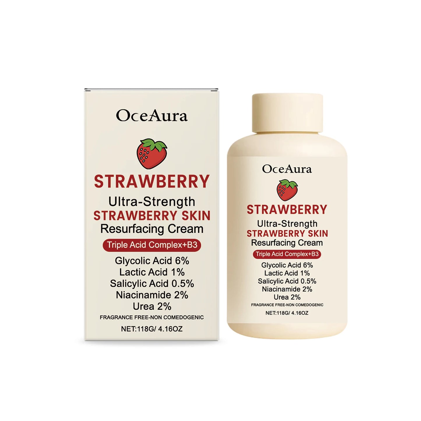 OceAura Strawberry Body Cream | Lightweight Moisturizer 118g