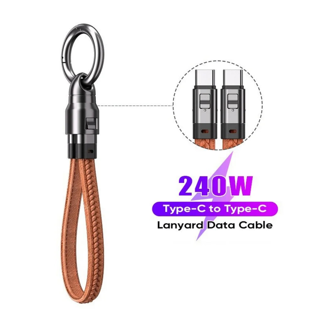 240W PD Fast Charging USB C Cable Portable Keychain Leather Lanyard Phone Charm Cord For iPhone Samsung Laptop Travel Charger Peaceful Pleasures Health and Wellness Brown