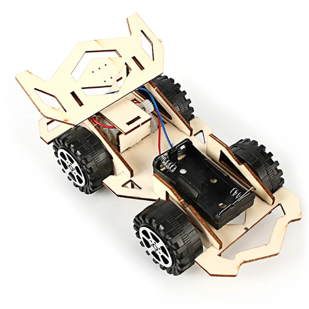 Wood Racing Car DIY Kids Toy Model Building Kits Electric Wooden