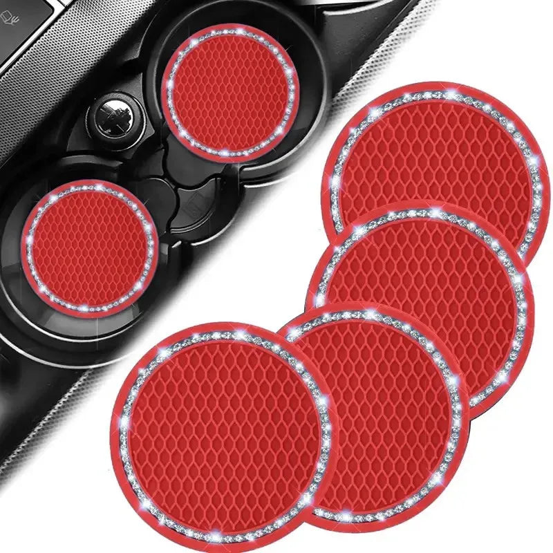4-Pack Crystal Rhinestone Car Cup Mats Anti-Slip Heat Resistant Easy Clean Car Interior Accessories Cute Car Decorations Peaceful Pleasures Health and Wellness 4pcs 4