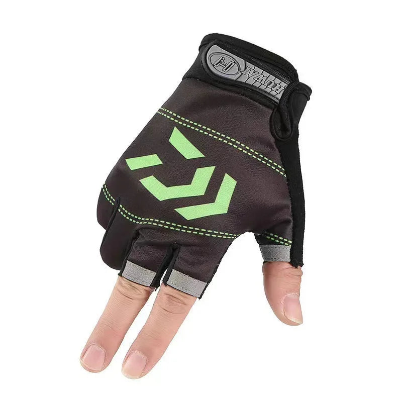 Fishing Flina Gloves for Men and Women Three Fingers Exposed Spring and Summer Breathable Thin Sports Anti-slip Gloves Peaceful Pleasures Health and Wellness Watt Green
