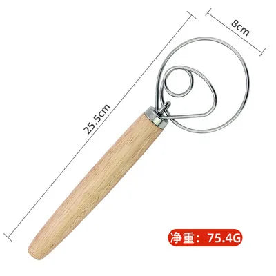 10Inch Danish Dough Whisk,Traditional Wooden Handle Danish Stainless Steel Dough Hook,Bread Whisk for Sourdough, Kitchen Tools Peaceful Pleasures Health and Wellness wooden A