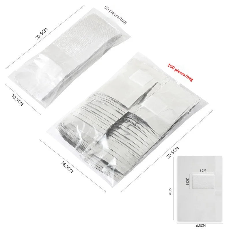 Aluminum Foil Nail Polish Remover Wraps with Cotton Pad 50/100pcs