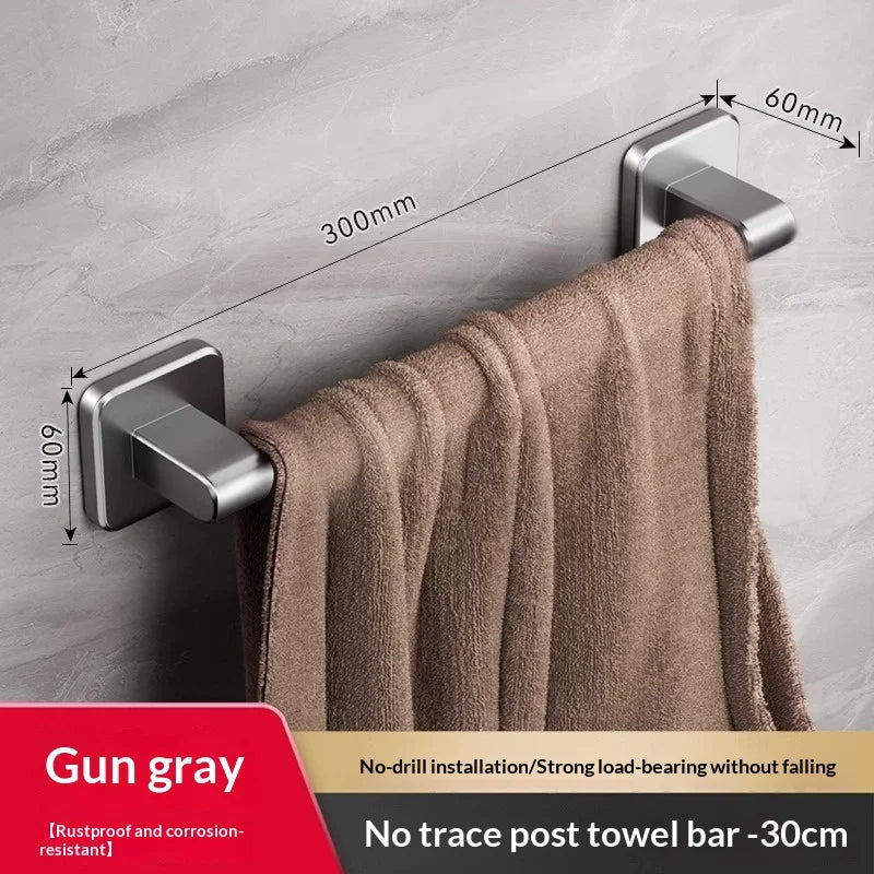 Hot Bathroom Hand Towel Rack Towel Holder Wall Mount No Drill Mount 30/40/50cm Towel Bar Plastic ABS Single Bar 2 Tier Apartment Peaceful Pleasures Health and Wellness Grey 30cm