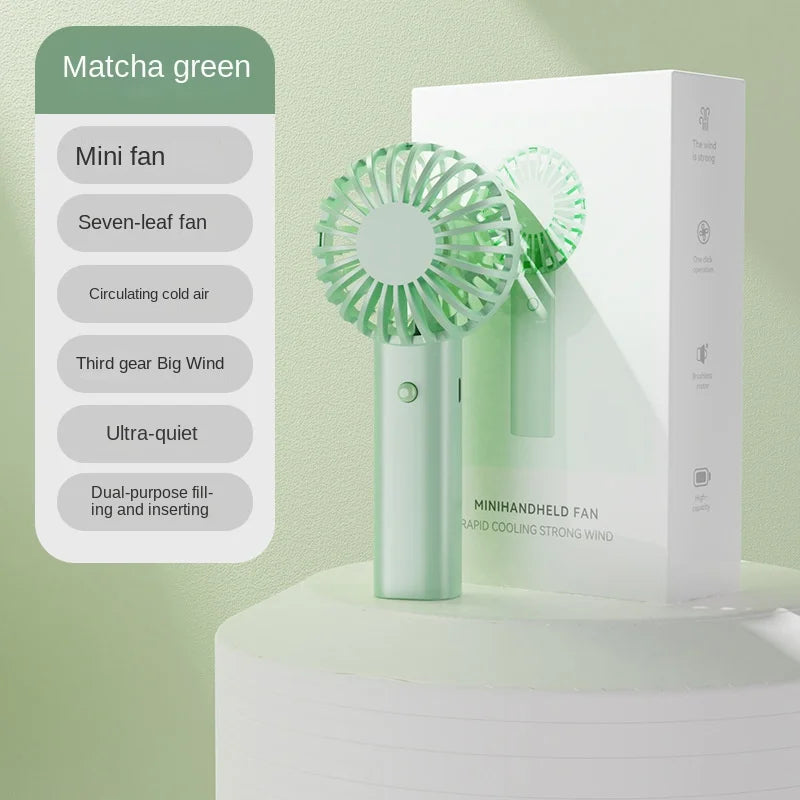Protable Mini Portable FansHandheld USB Rechargeable Quiet Handheld Fan Lightweight Adjustable Cute Small Fan For Office Outdoor Peaceful Pleasures Health and Wellness light green