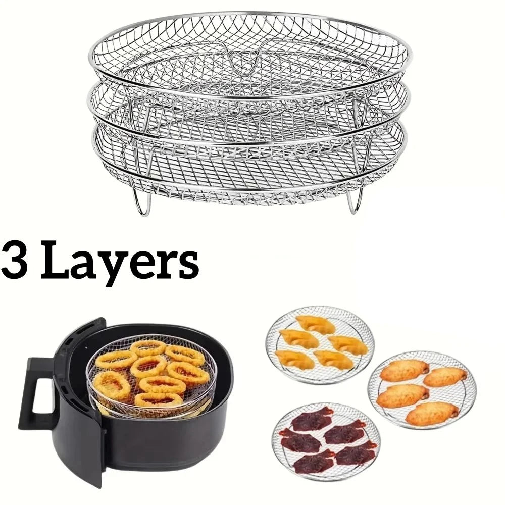 1–3 Layer Stackable Air Fryer Rack Set | 304 Stainless Steel Square Dehydrator Racks