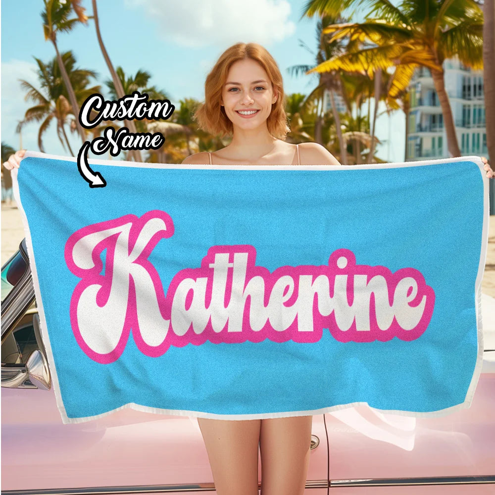 Custom Name Beach Towel | Personalized Microfiber Quick Dry Personalized Beach Towel Peaceful Pleasures Health and Wellness Light Blue 80x130cm