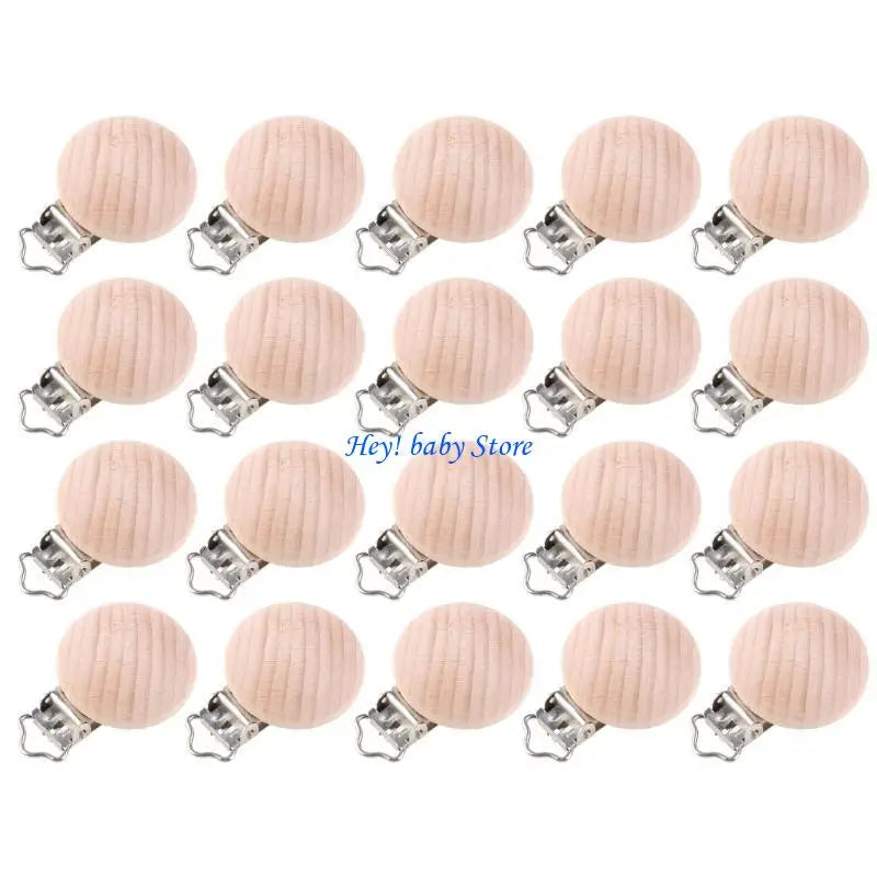 20-Pack Natural Beech Wood Baby Pacifier Clips | Safe & Non-Toxic