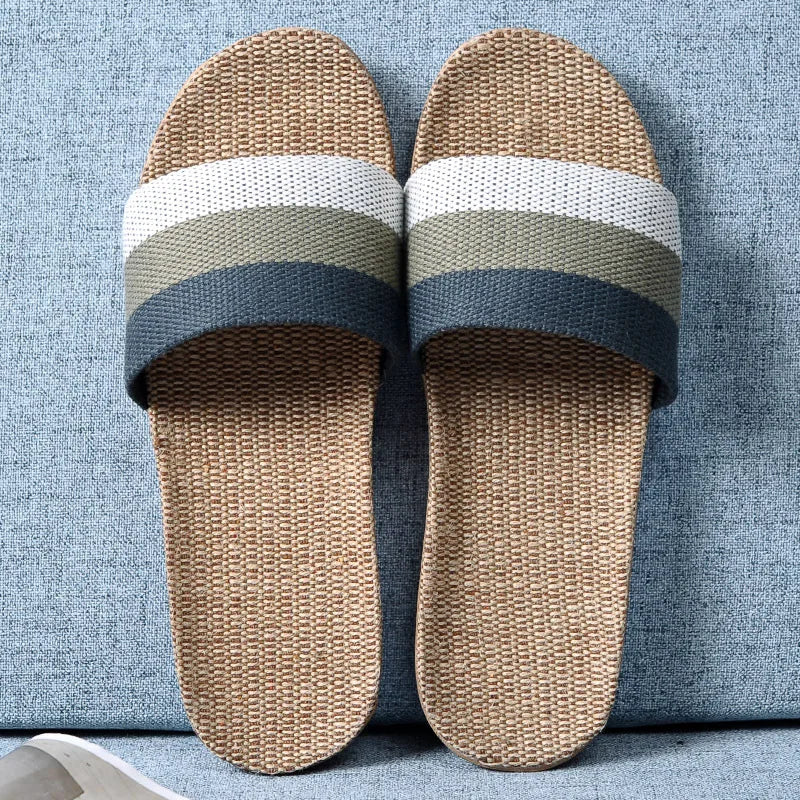 Men's Linen Flax Non-Slip Indoor Slippers | Summer Slides