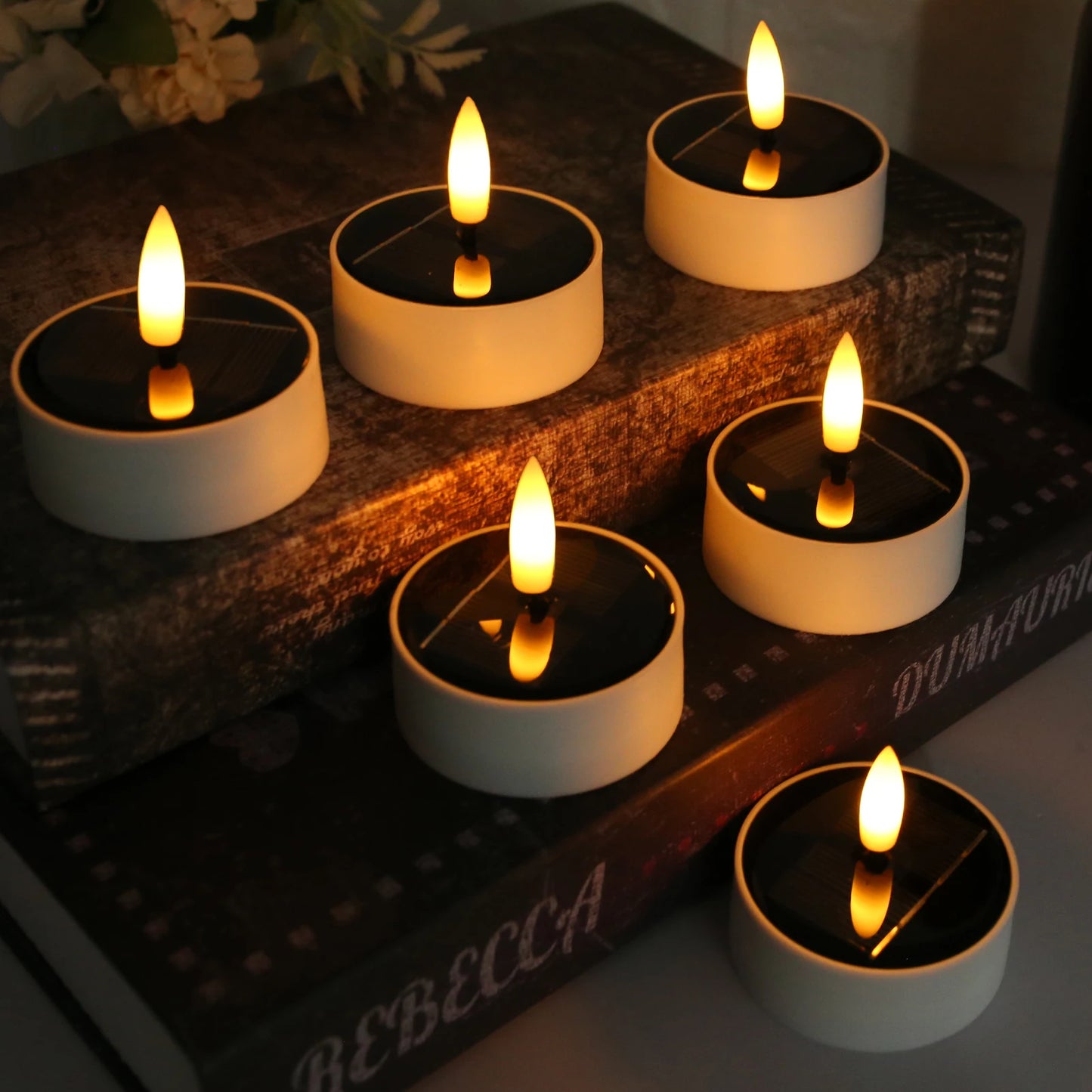 6PC/12PC Solar Tea Light LED Candles Flameless Outdoor Waterproof Rechargeable Candles for Pool Party Garden Home Porch Decor Peaceful Pleasures Health and Wellness Solar Candle B 6pcs