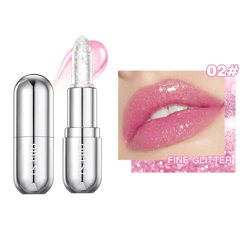 QIBEST Glitter Lipstick Color Change Lip Balm Transparent Moisturizing Lipstick Makeup Crystal Jelly Pearlescent Lip Stain Tint Peaceful Pleasures Health and Wellness 02 Color Change
