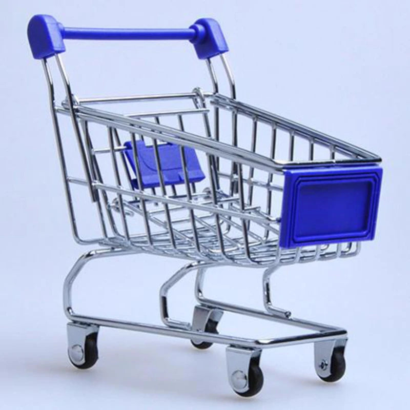 Mini Shopping Cart Toy Creative Handcart for Kids Crafts Display Storage Utility Cart Holder Doll Accessories Gift for Children Peaceful Pleasures Health and Wellness Deep blue