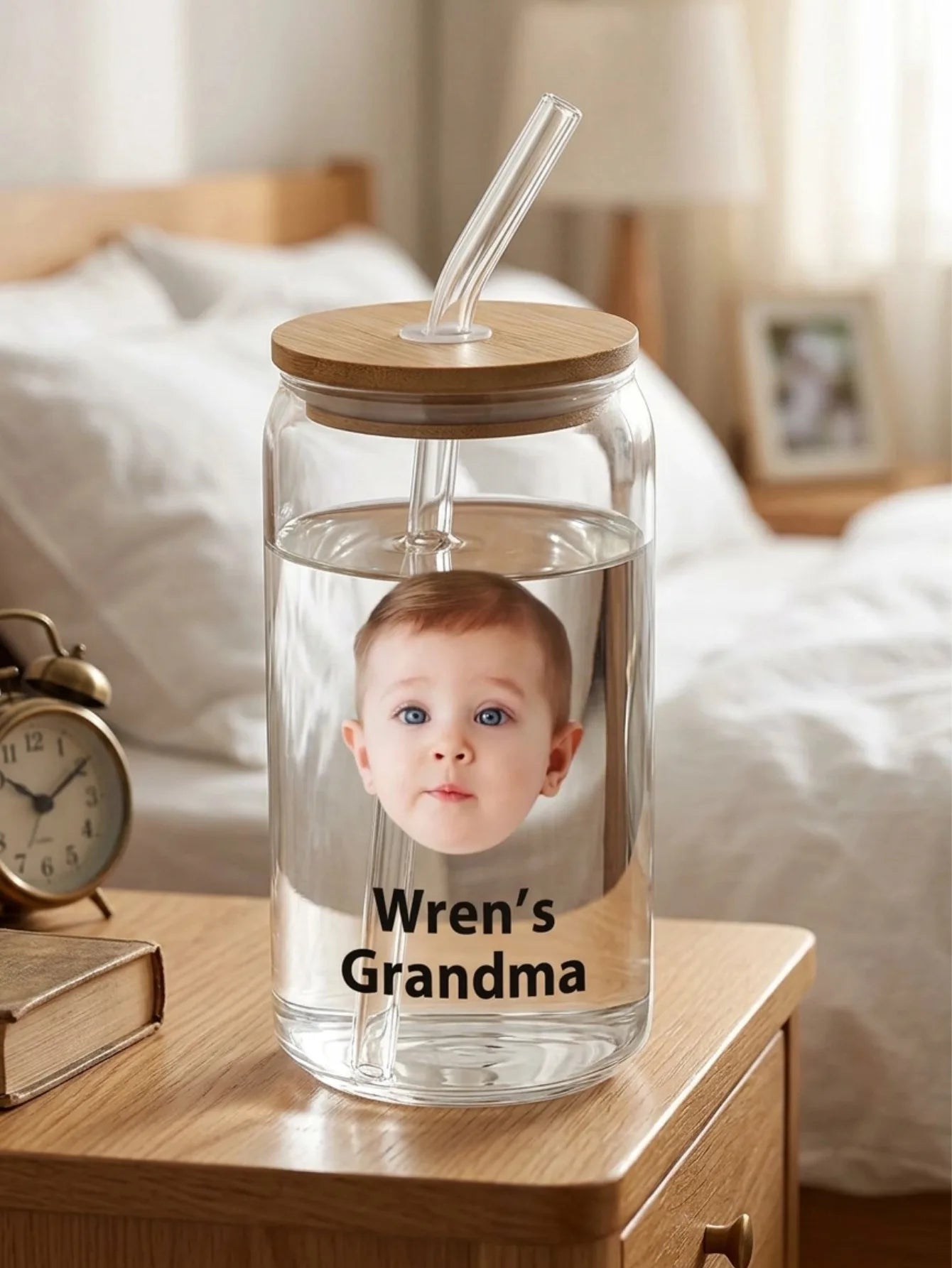 Custom Face Text Tumbler Straw Water Cup Personalized Photo Cup with Lid and Straw Multi Faces Optional Creative Gift for Mom Peaceful Pleasures Health and Wellness