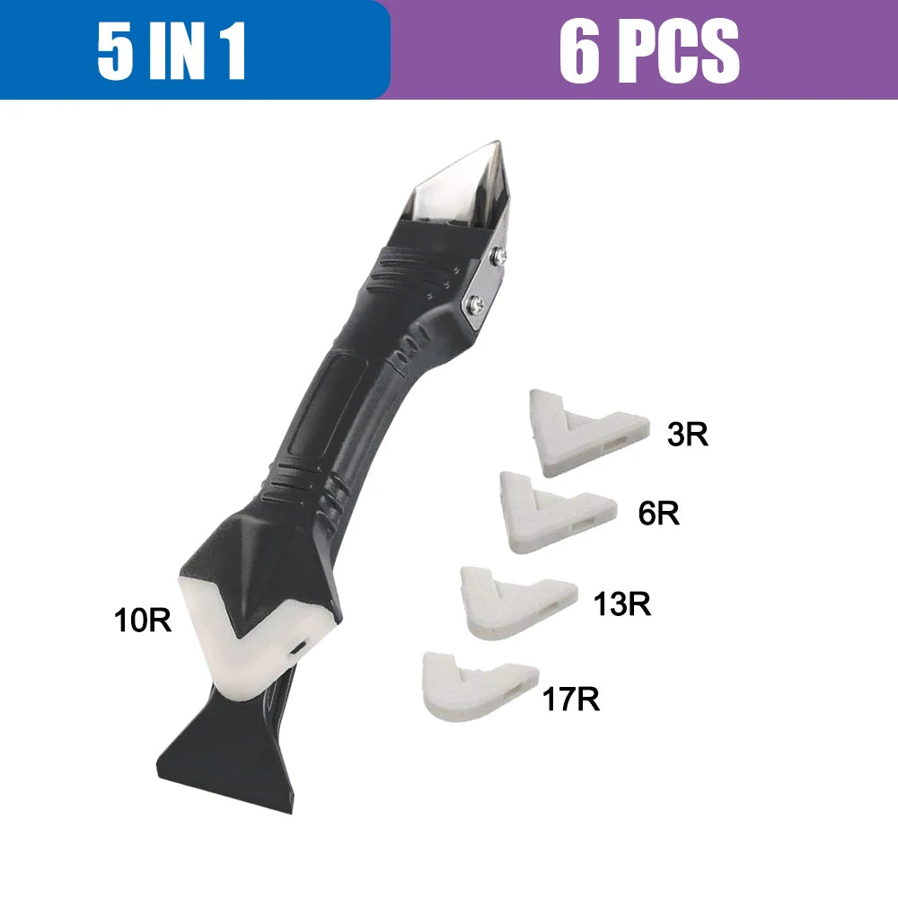 5-in-1 Caulk Remover & Sealant Smoother Tool Set – 5 Radius Pads Peaceful Pleasures Health and Wellness 5in1 Metal Scraper