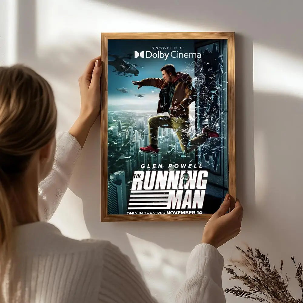 Movie T-The Running Man Poster HD Self Adhesive Waterproof Wall Art Ideal for Home Office Dorm Bedroom Great Gift Peaceful Pleasures Health and Wellness White1 15X20cmNoframe