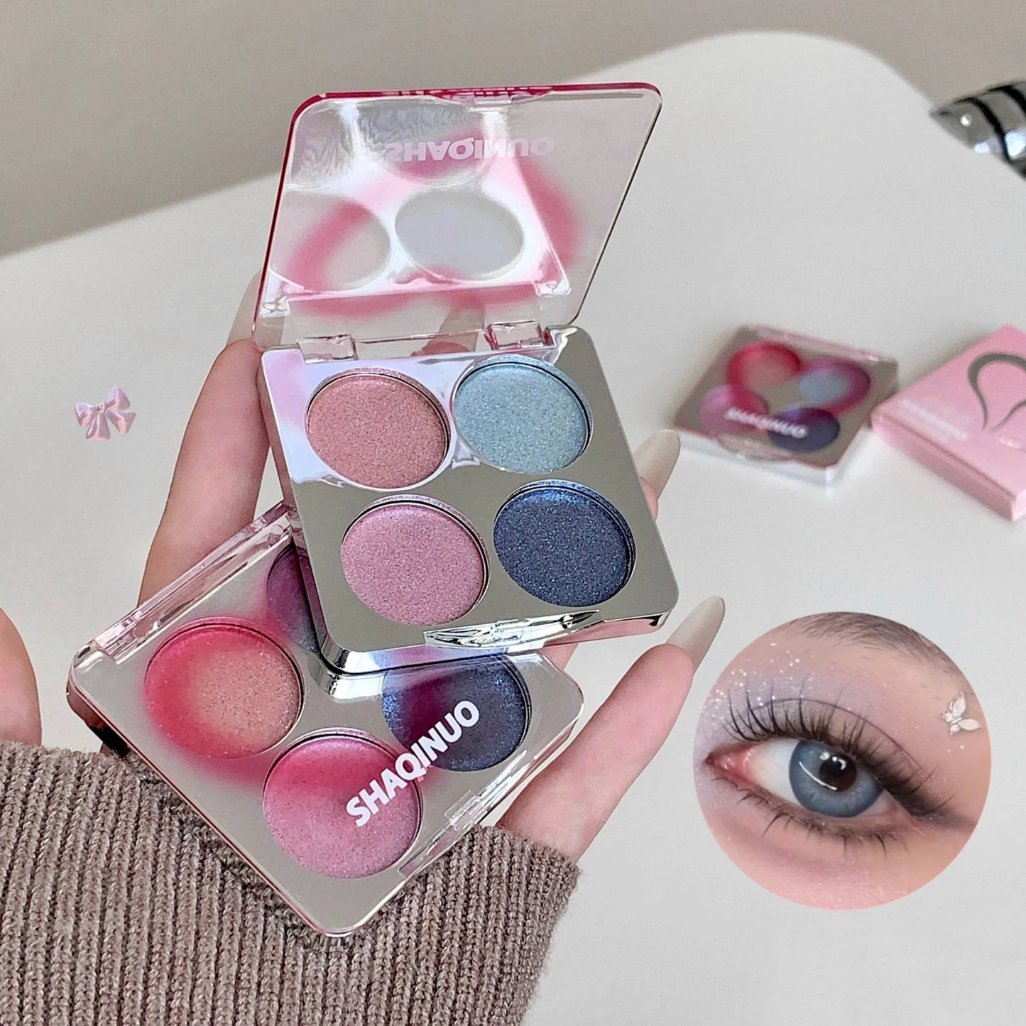 4-Shade Galaxy Glitter Matte Eyeshadow Highlighter Palette