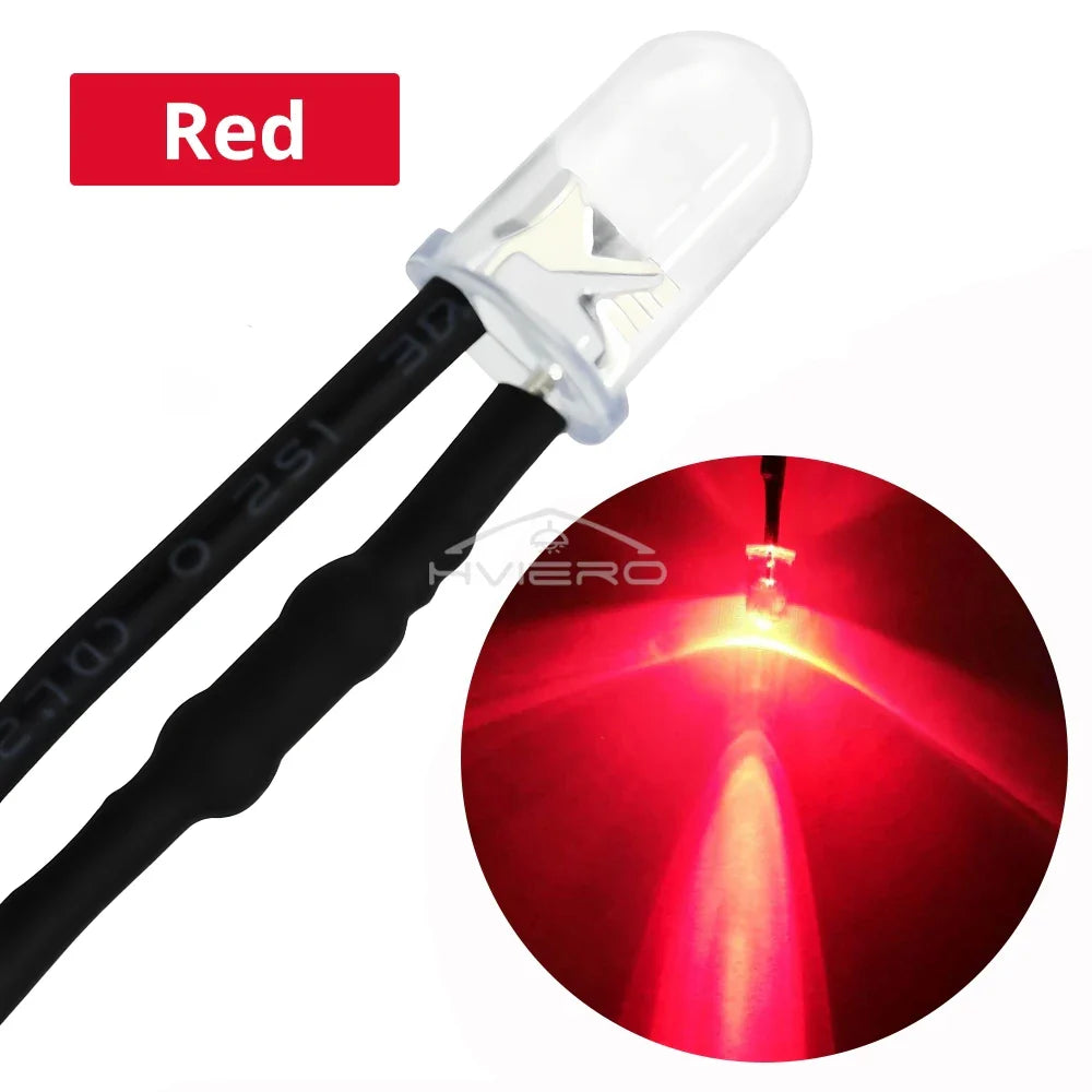 10-Pack 5mm Pre-Wired LED Bulbs DC 12V | 9 Colors, 20cm Cable