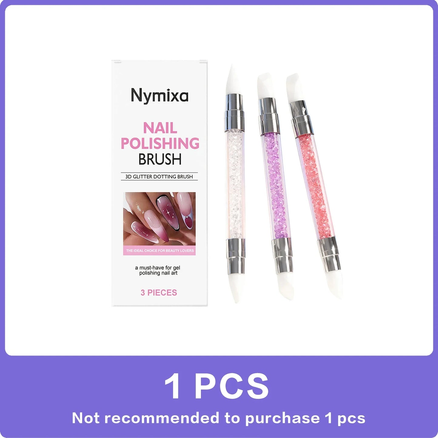Nymixa 3-Pc Dual Head Silicone Nail Art Pen – Glitter & Dotting