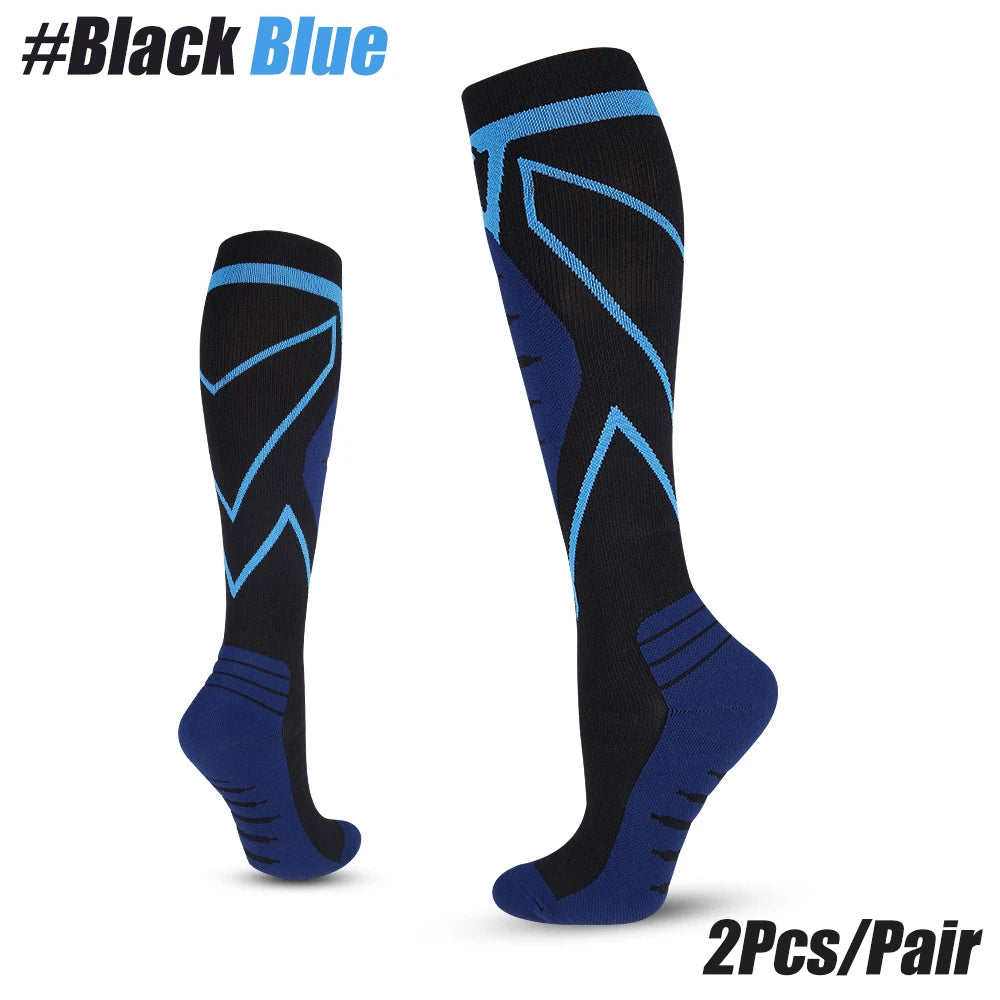 20-30 mmHg Compression Socks Knee High | Men & Women Compression Socks Peaceful Pleasures Health and Wellness Black Blue S/M