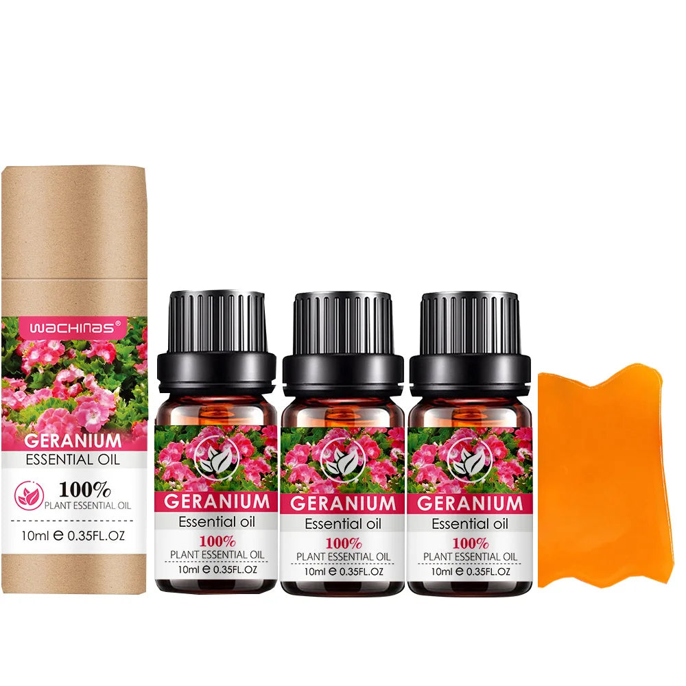 Geranium Essential Oils,100% Pure Nature for Aromatherapy, Diffuser, Humidifier, Massage, Relieve Anxiety & Stress With Tool Peaceful Pleasures Health and Wellness 3 pieces and toll 10ml