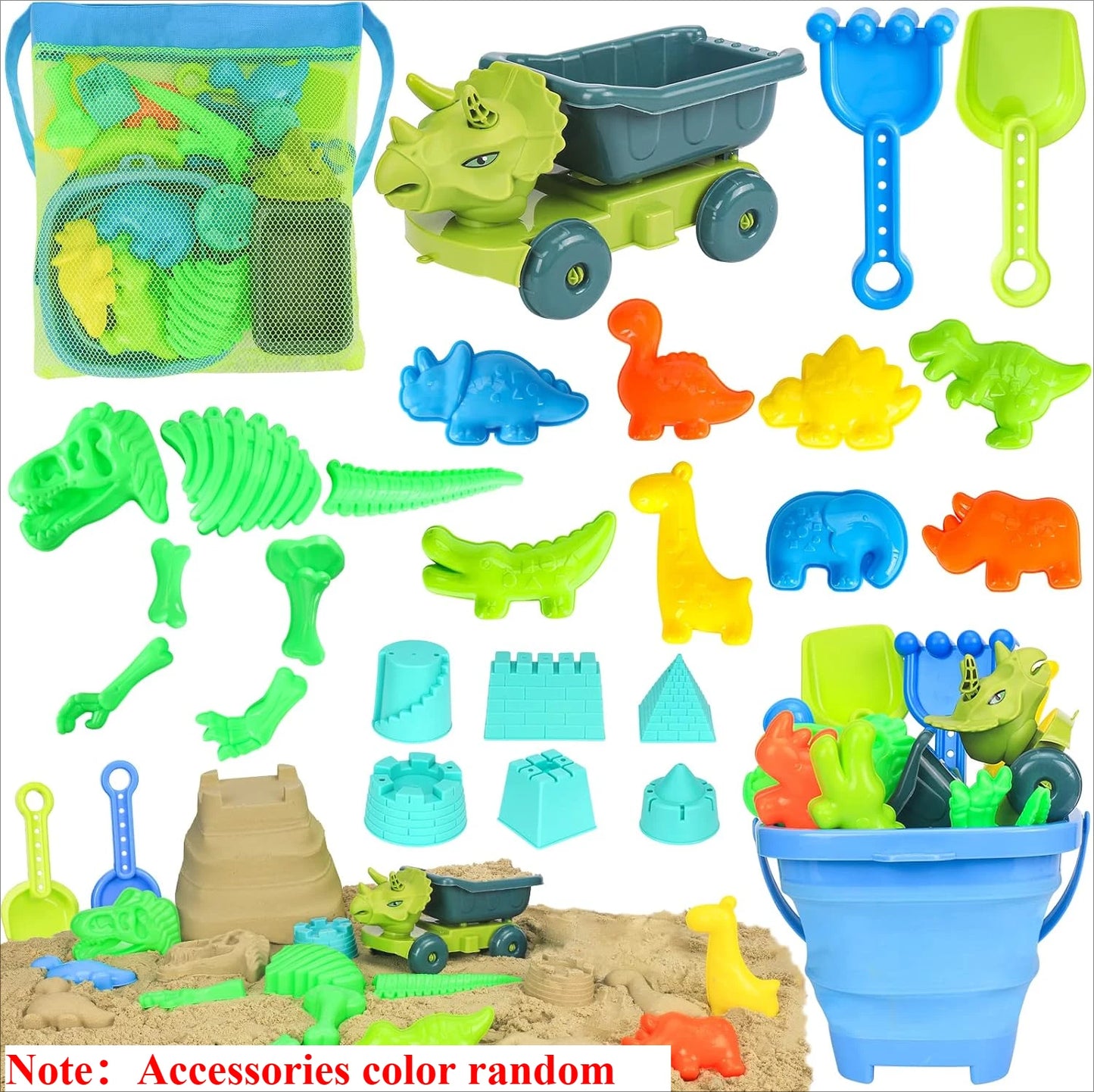 21-Piece Kids Beach Sand Toys Set – Excavator, Castle Molds & Bucket