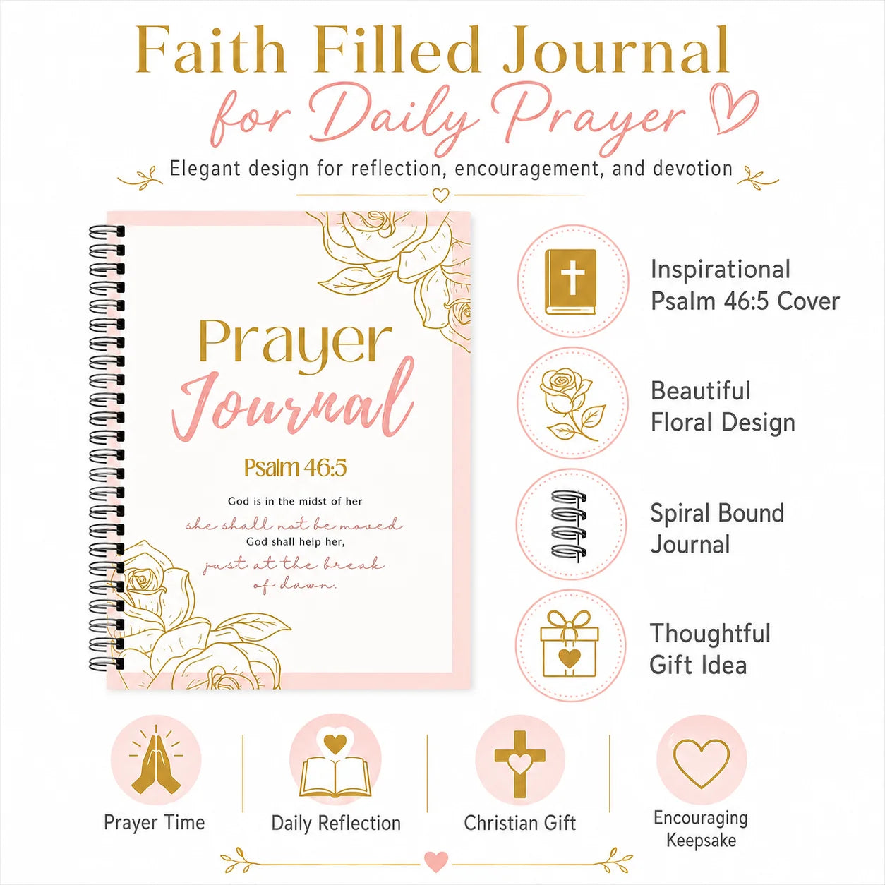 Prayer Journal Spiral Bound Christian Notebook Devotional Diary Daily
