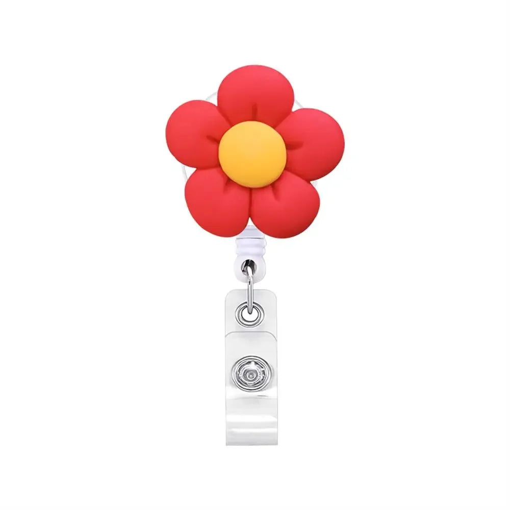 Cute Chest Card Flower Work Card Clip Keys Lanyard ID Card Clips Name Card Holder Nurse Badge Holder Retractable Badge Reel Peaceful Pleasures Health and Wellness Red