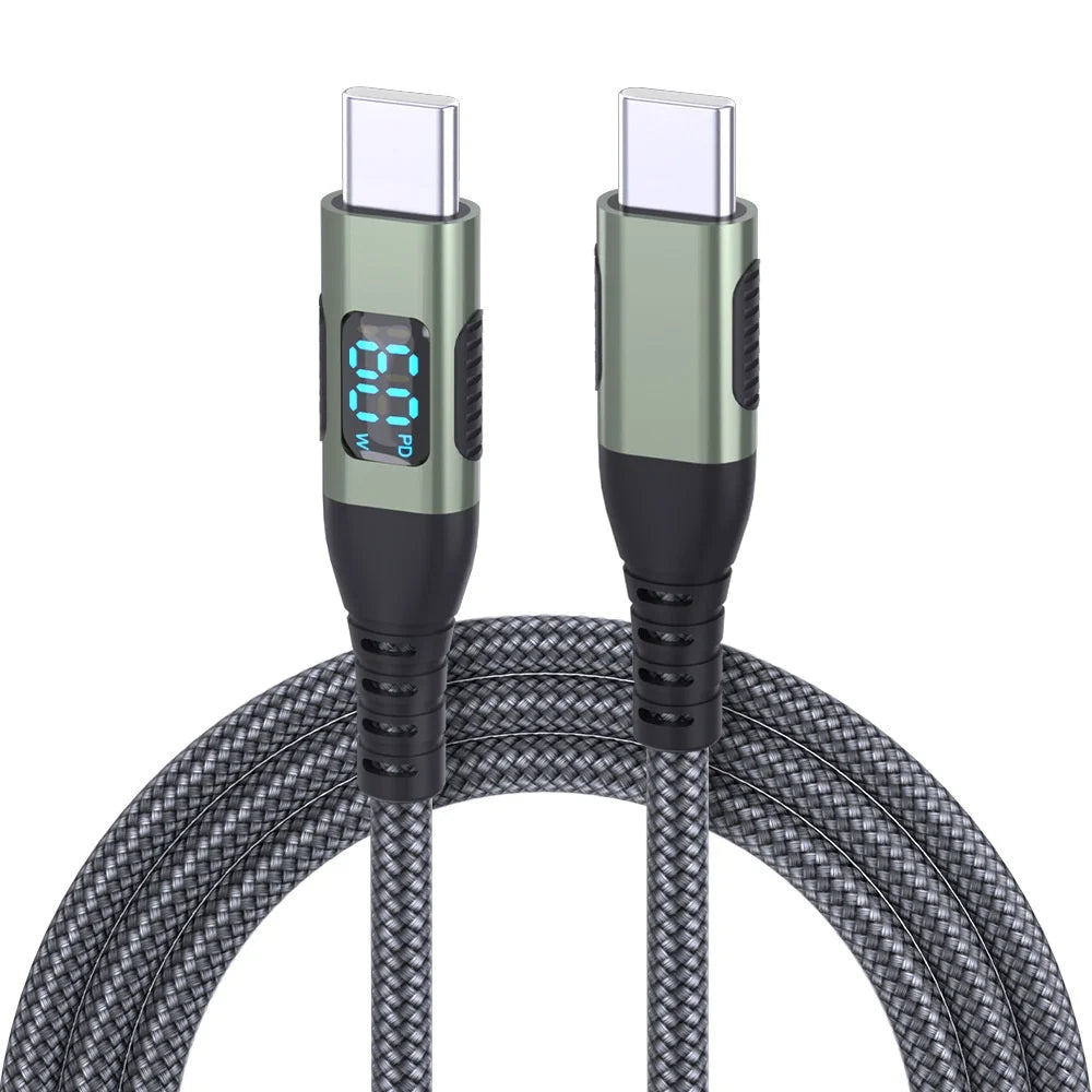100W USB-C Fast Charging Cable with LED Display | 1M 2M 3M Peaceful Pleasures Health and Wellness Green 60W 1m