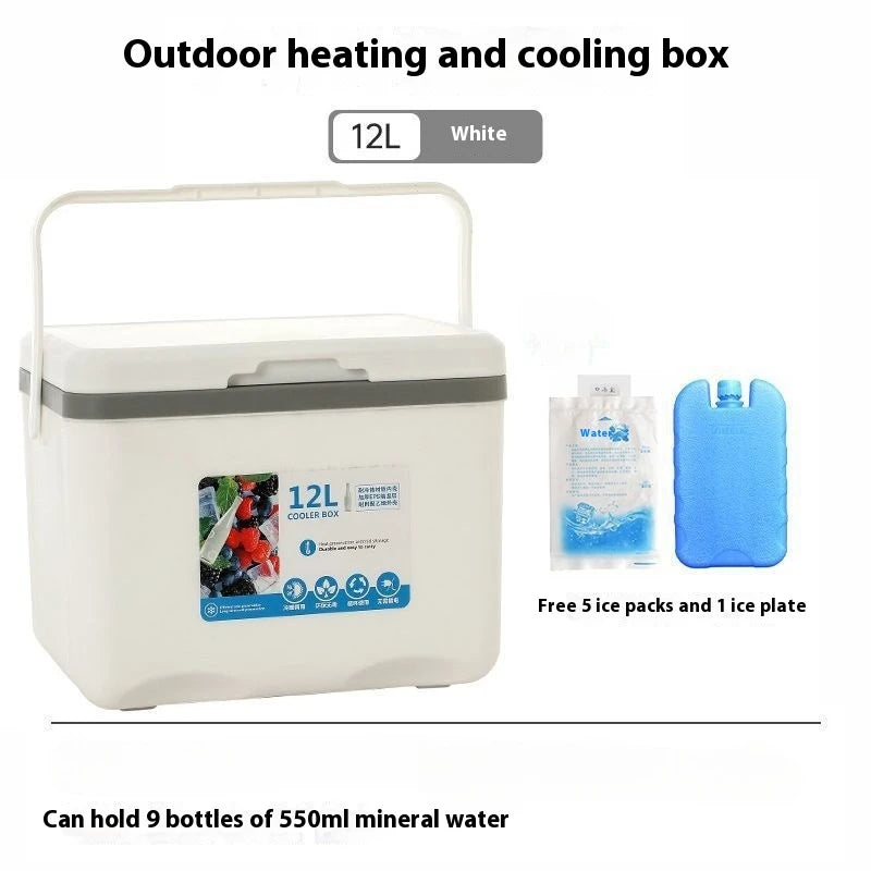 12L Outdoor Camping Night market stall Lunch Beer Cooler incubator with temperature display Portable Picnic retain freshness Box Peaceful Pleasures Health and Wellness white