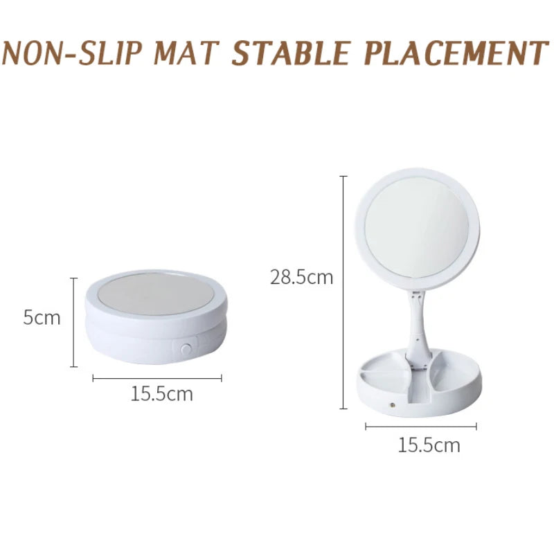 LED Makeup Mirror 10X Magnifying Foldable Travel Mirror Lights