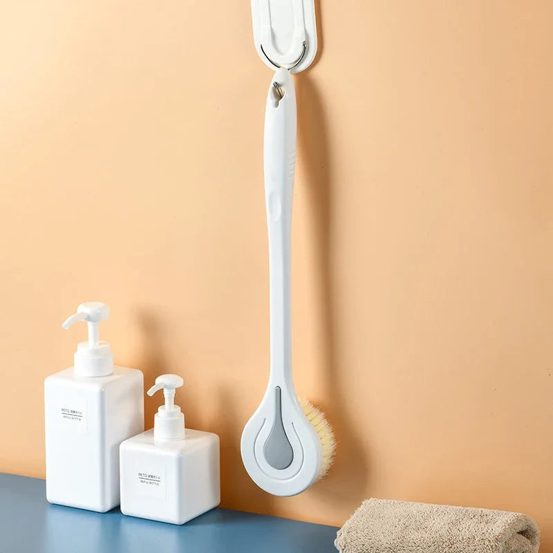 Long-handled Soft-bristled Bath Brush Bathroom Back Scrubbing Ball Brush Mud Scrubbing Magic Tool To Wipe The Back Bath Brush Peaceful Pleasures Health and Wellness Simple white