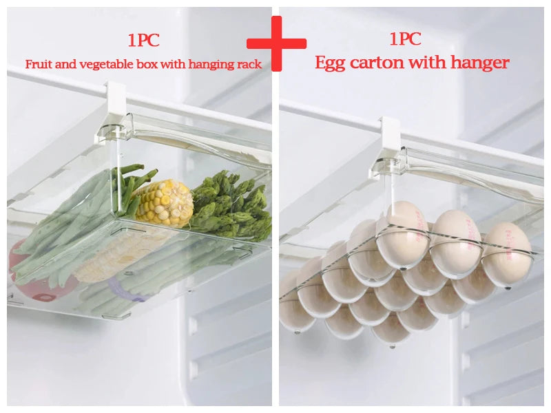 Kitchen Fruit Food Storage Box Plastic Clear Fridge Organizer Slide Under Shelf Drawer Box Rack Holder Refrigerator Drawer