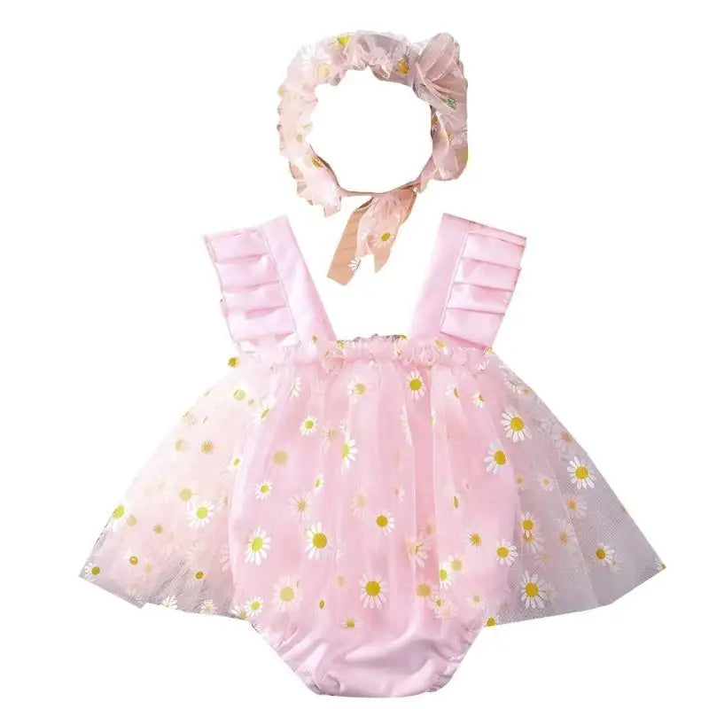 Baby Girl Mesh Romper Dress & Hairband Set – Newborn Photo
