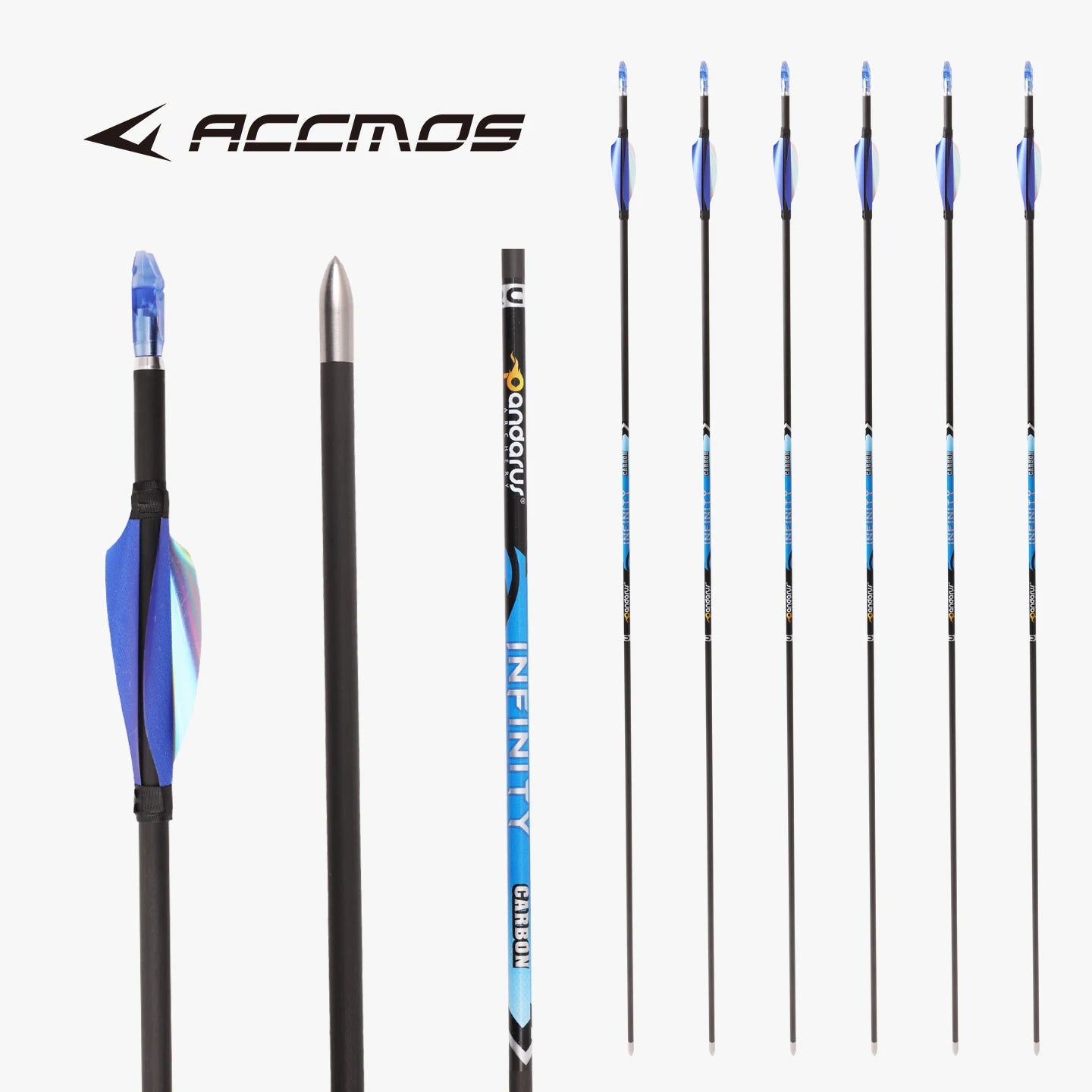 6 12 ID4 2 Pure Carbon Arrow Blue Silver Spin Feather Recurve
