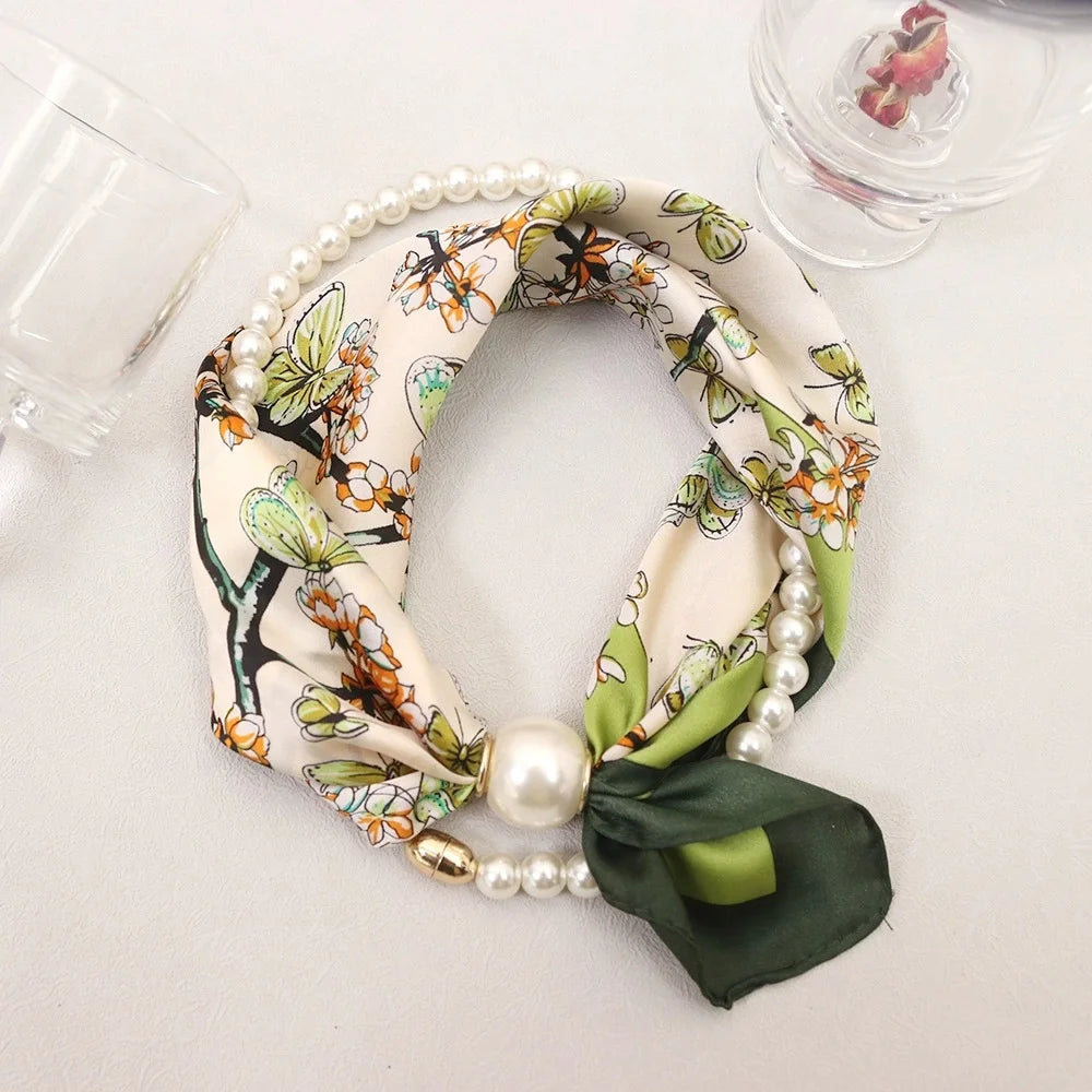 Layered Scarf Necklace with Pearl Chain | Boho Bandana Jewelry