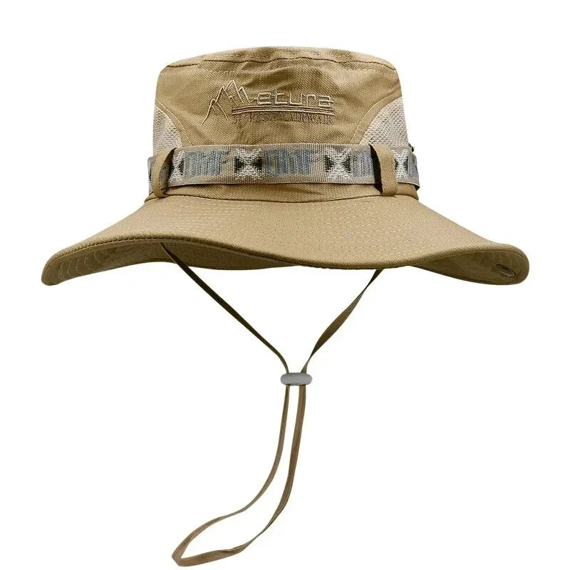 Summer Men Bucket Hat Outdoor UV Protection Wide Brim Panama Safari Hunting Hiking Hat Mesh Fisherman Hat Beach Sunscreen Cap Peaceful Pleasures Health and Wellness Khaki One Size