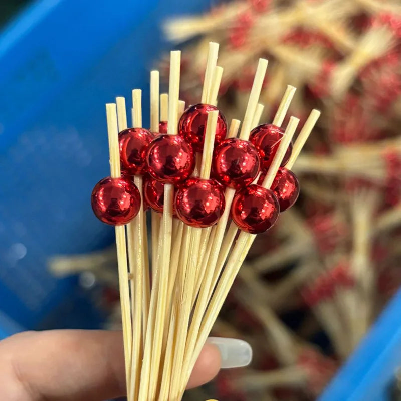 100pcs Pearl Bamboo Skewers | Gold Silver White Party Picks