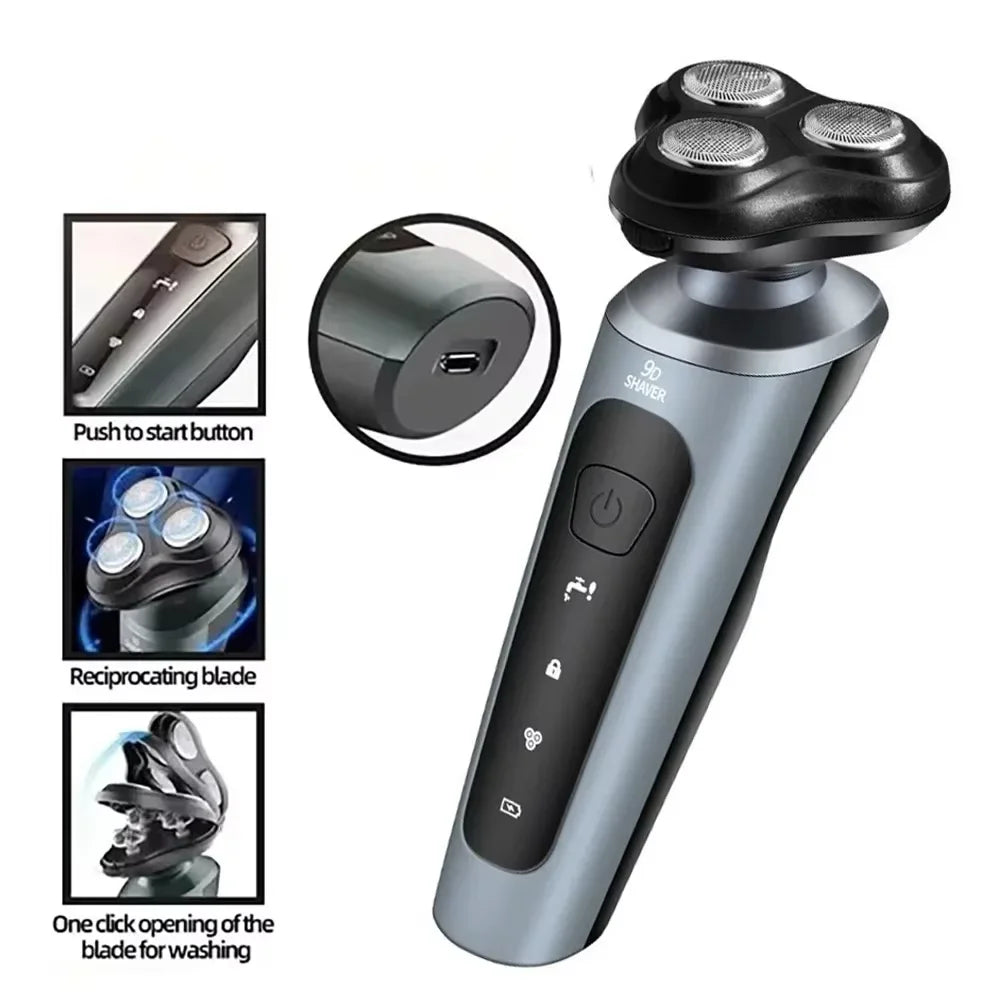 Men's Intelligent Rechargeable Shaver Wet/Dry Beard Razor ABS Tondeuse Dissolving Beard Rechargeable Razor for Smooth Skin Peaceful Pleasures Health and Wellness