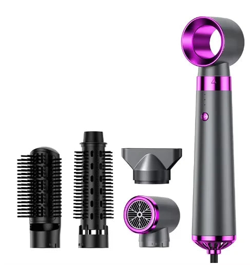 HOMEFISH 5-in-1 Electric Hair Dryer with Automatic Straight & Curling Iron Hot Air Comb & Diffuser for Outdoor Use AC Motor Peaceful Pleasures Health and Wellness EU Plug-purple