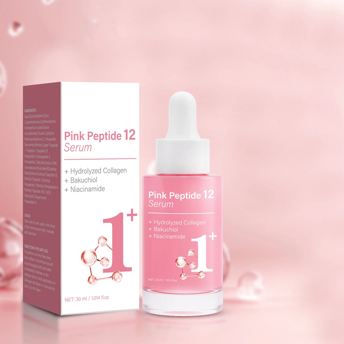 Pink Peptide 12 Serum with Bakuchiol & Niacinamide - Anti Aging Face Serum for Women - Hydrating & Firming 30ml Peaceful Pleasures Health and Wellness